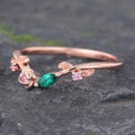 Rose Gold Floral Emerald & Pink Sapphire Curved Wedding Band