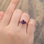 Art Deco Elongated Hexagon Cut Amethyst Engagement Ring 14K Rose Gold