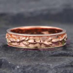 Vintage Leaf Men's Engrave Wedding Band Rose Gold Stacking Ring