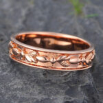 Filigree Engrave Solid Wedding Band for Men Rose Gold Stacking Ring