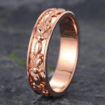 Vintage Leaf Men's Engrave Wedding Band Rose Gold Stacking Ring