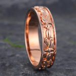 Vintage Leaf Men's Engrave Wedding Band Rose Gold Stacking Ring