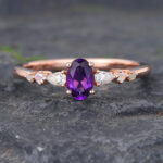 Rose Gold Oval Cut Amethyst & Opal & Moonstone Engagement Ring