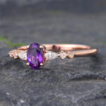 Rose Gold Oval Cut Amethyst & Opal & Moonstone Engagement Ring