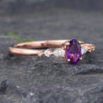 Rose Gold Oval Cut Amethyst & Opal & Moonstone Engagement Ring