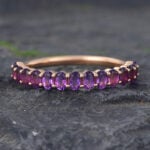 Rose Gold Oval Cut Amethyst Wedding Band Anniversary Promise Ring