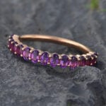 Rose Gold Oval Cut Amethyst Wedding Band Anniversary Promise Ring