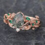 Rose Gold Pear Cut Moss Agate Nature Inspired Engagement Ring Set (5)