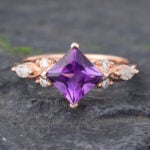 Rose Gold Princess Cut Amethyst Cluster Engagement Ring