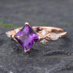 Rose Gold Princess Cut Amethyst Cluster Engagement Ring