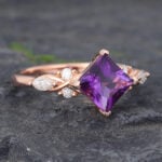 Rose Gold Princess Cut Amethyst Cluster Engagement Ring