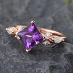Rose Gold Princess Cut Amethyst Cluster Engagement Ring