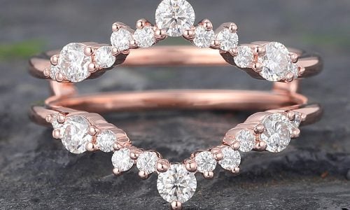 Rose Gold Round Moissanite Double Wedding Band (1)