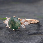 Round Cut Moss Agate Rose Gold Twisted Engagement Ring