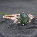 Round Cut Moss Agate Rose Gold Twisted Engagement Ring
