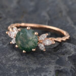Round Cut Moss Agate Rose Gold Twisted Engagement Ring