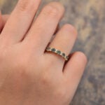 Round Moss Agate & Moissanite Wedding Band 14K Yellow Gold