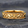 Yellow Gold Engraved Solid Wedding Band for Men Stacking Ring