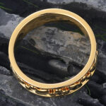 Yellow Gold Engraved Solid Wedding Band for Men Stacking Ring