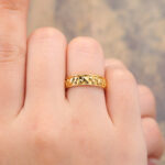 Yellow Gold Engraved Solid Wedding Band for Men Stacking Ring