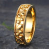 Yellow Gold Engraved Solid Wedding Band for Men Stacking Ring
