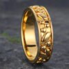 Yellow Gold Engraved Solid Wedding Band for Men Stacking Ring