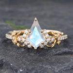 Mother's Day Jewelry Gifts Unique Kite Cut Moonstone Engagement Ring Yellow Gold Art Deco Ring
