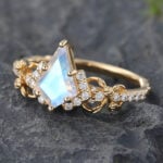 Unique Kite Cut Moonstone Engagement Ring Yellow Gold Art Deco Ring