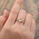 Unique Kite Cut Moonstone Engagement Ring Yellow Gold Art Deco Ring