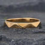 Multi Faceted Men's Wedding Band Yellow Solid Gold Stacking Ring