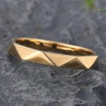 Multi Faceted Men's Wedding Band Yellow Solid Gold Stacking Ring