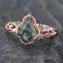 Filigree Kite Cut Moss Agate Engagement Ring with Emerald Accented (4)