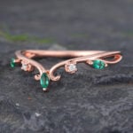Rose Gold Filigree Emerald & Diamond Curved Wedding Band