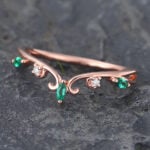 Rose Gold Filigree Emerald & Diamond Curved Wedding Band