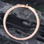 Rose Gold Filigree Emerald & Diamond Curved Wedding Band