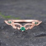 Rose Gold Leaf Filigree Emerald Curved Wedding Band