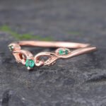 Rose Gold Leaf Filigree Emerald Curved Wedding Band