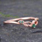 Rose Gold Leaf Filigree Emerald Curved Wedding Band