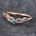 Rose Gold Leaf Filigree Emerald Curved Wedding Band