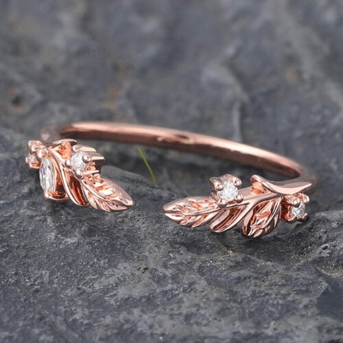 types of wedding rings Twig Rose Gold Moissanite Open Curved Wedding Band