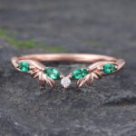 Twist Rose Gold Emerald & Diamond Curved Wedding Band