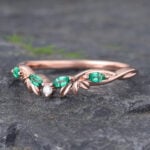 Twist Rose Gold Emerald & Diamond Curved Wedding Band
