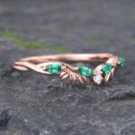 Twist Rose Gold Emerald & Diamond Curved Wedding Band
