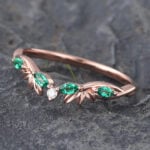 Twist Rose Gold Emerald & Diamond Curved Wedding Band