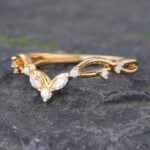 Twist Yellow Gold Moissanite Curved Wedding Band