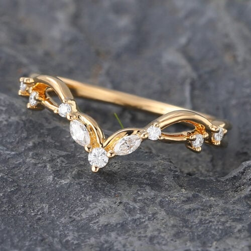 types of wedding rings Twist Yellow Gold Moissanite Curved Wedding Band