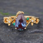 alexandrite engagement rings Vine Design Pear Shaped Alexandrite Split Shank Engagement Ring