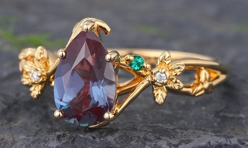 Vine Design Pear Shaped Alexandrite Split Shank Engagement Ring (2) Gemini birthstone