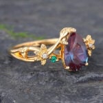 Vine Design Pear Shaped Alexandrite Split Shank Engagement Ring