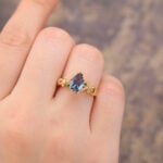 Vine Design Pear Shaped Alexandrite Split Shank Engagement Ring